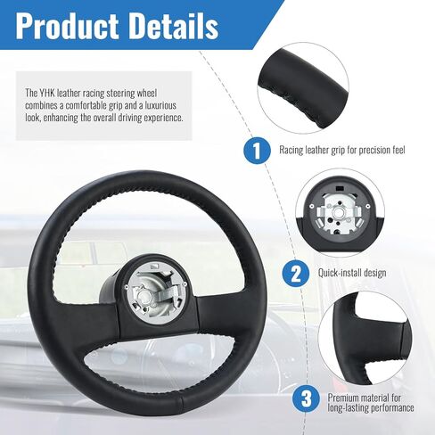 عجلة قيادة جلدية للسباق مقاس 13.8 بوصة من YHK، عجلة قيادة جلدية بمقبض أسود لسيارة كورفيت 1984-1989 in Kuwait