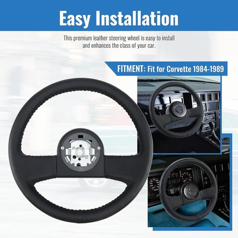 عجلة قيادة جلدية للسباق مقاس 13.8 بوصة من YHK، عجلة قيادة جلدية بمقبض أسود لسيارة كورفيت 1984-1989 in Kuwait