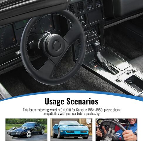 عجلة قيادة جلدية للسباق مقاس 13.8 بوصة من YHK، عجلة قيادة جلدية بمقبض أسود لسيارة كورفيت 1984-1989 in Kuwait