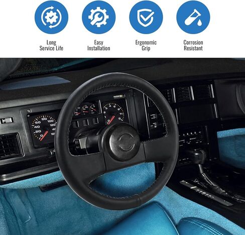 عجلة قيادة جلدية للسباق مقاس 13.8 بوصة من YHK، عجلة قيادة جلدية بمقبض أسود لسيارة كورفيت 1984-1989 in Kuwait