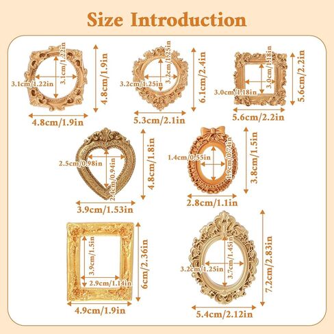 14PCS Vintage Resin Picture Frames, Mini Picture Frames Antique Small Pictures Frame, Oval Rectangle Vintage Picture-Frame for DIY Photography Mobile Phone Party Halloween Decor in Saudi Arabia