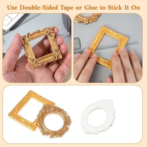 14PCS Vintage Resin Picture Frames, Mini Picture Frames Antique Small Pictures Frame, Oval Rectangle Vintage Picture-Frame for DIY Photography Mobile Phone Party Halloween Decor in Saudi Arabia