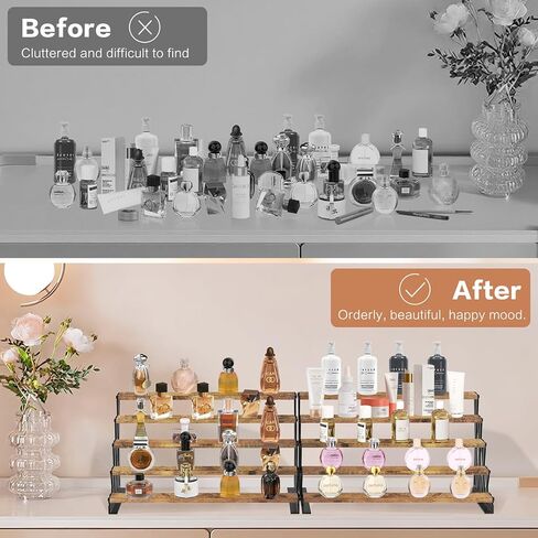 KALYLOC 5 طبقات عرض خشبي حامل 13.8 بوصة حامل عطور معدني منظم منضدية رف عرض متدرج لكولونيا كب كيك شخصيات التوابل مستحضرات التجميل الشموع (بني، شكل X) in Kuwait