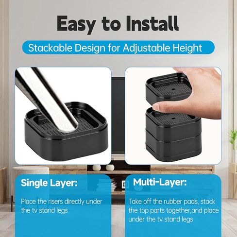 4 قطع من مكعبات رفع حامل التلفاز، كتل ارتفاع قابلة للتعديل للخدمة الشاقة لرفع حامل التلفاز، رفع كتلة مستطيلة قابلة للتعديل، وسادات رفع تلفزيون متينة غير قابلة للانزلاق للمنزل والمكتب in Kuwait