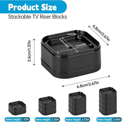 4 قطع من مكعبات رفع حامل التلفاز، كتل ارتفاع قابلة للتعديل للخدمة الشاقة لرفع حامل التلفاز، رفع كتلة مستطيلة قابلة للتعديل، وسادات رفع تلفزيون متينة غير قابلة للانزلاق للمنزل والمكتب in Kuwait