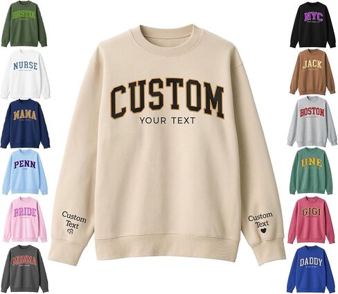 Custom Embroidered Sweatshirts & Hoodies - Design Your Own Text or Name - Personalized Crewneck Pullover for Women, Men - Gifts for Mom, Mother's Day, Father's Day, Birthday & Christmas in Saudi Arabia