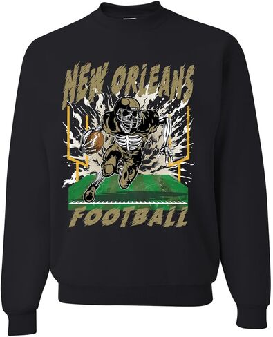 Wild Bobby American Football Cities Trendy Flaming Skeleton Skull | Fantasy Fan Streetwear Sports Unisex Crewneck Sweatshirt in Saudi Arabia
