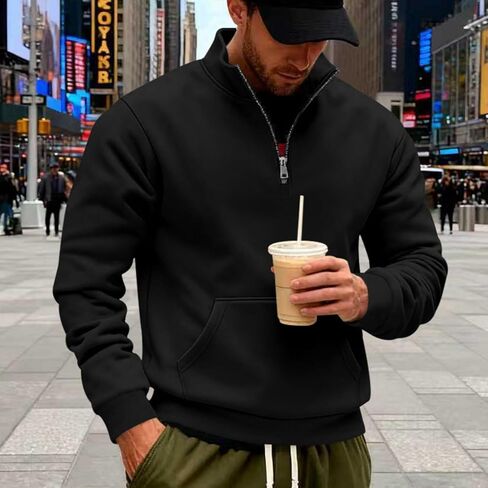 Men’s Quarter-Zip Pullover Sweatshirt,Long Sleeve Stand Collar Top with Pocket,Outwear for Fall Winter Warm in Saudi Arabia