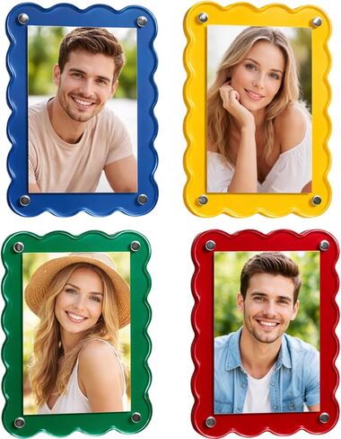 Polaroid Magnet Frame Fridge Picture Frame Magnets, 4-Pack Wavy Colorful Acrylic Photo Holders for Refrigerator Display, Blue Green Yellow Design for Instant Photos and Memos on Magnetic Surfaces in Kuwait