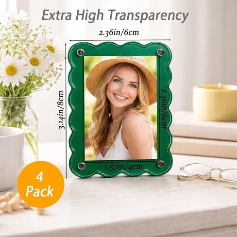 Polaroid Magnet Frame Fridge Picture Frame Magnets, 4-Pack Wavy Colorful Acrylic Photo Holders for Refrigerator Display, Blue Green Yellow Design for Instant Photos and Memos on Magnetic Surfaces in Kuwait