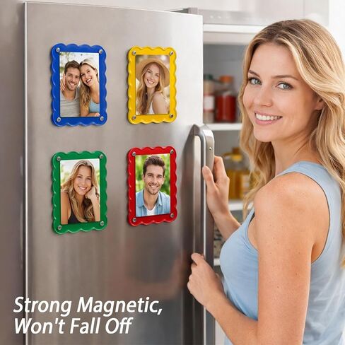 Polaroid Magnet Frame Fridge Picture Frame Magnets, 4-Pack Wavy Colorful Acrylic Photo Holders for Refrigerator Display, Blue Green Yellow Design for Instant Photos and Memos on Magnetic Surfaces in Kuwait