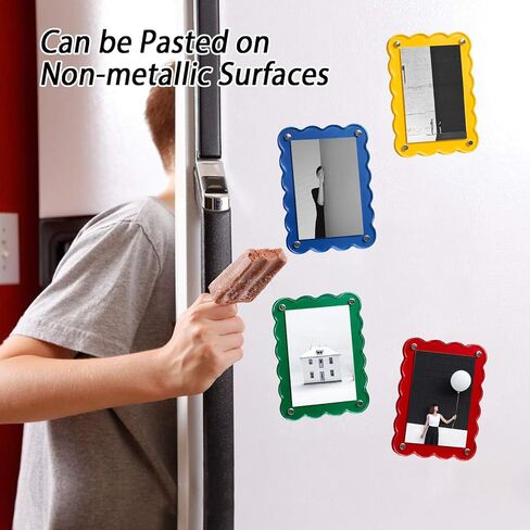 Polaroid Magnet Frame Fridge Picture Frame Magnets, 4-Pack Wavy Colorful Acrylic Photo Holders for Refrigerator Display, Blue Green Yellow Design for Instant Photos and Memos on Magnetic Surfaces in Kuwait