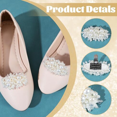 Decorative Shoe Clips for Heels & Flats, 1 Pair Pearl Shoe Clips, Pearls for Shoes, Shoes Embellishments, Clip on Accessories for Wedding & Prom in Saudi Arabia