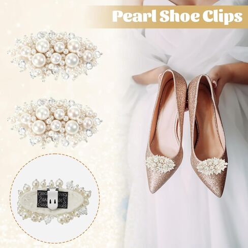 Decorative Shoe Clips for Heels & Flats, 1 Pair Pearl Shoe Clips, Pearls for Shoes, Shoes Embellishments, Clip on Accessories for Wedding & Prom in Saudi Arabia