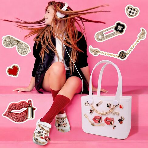 28 قطعة من حليات حقيبة بوج، حليات أحذية بلينغ متوافقة مع التمساح، إكسسوارات سلسلة مجوهرات عصرية للنساء، هدايا عيد الحب، وهدايا عيد الميلاد in Kuwait