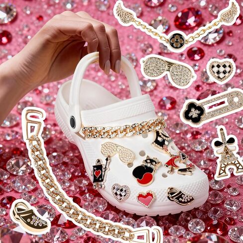 28 قطعة من حليات حقيبة بوج، حليات أحذية بلينغ متوافقة مع التمساح، إكسسوارات سلسلة مجوهرات عصرية للنساء، هدايا عيد الحب، وهدايا عيد الميلاد in Kuwait