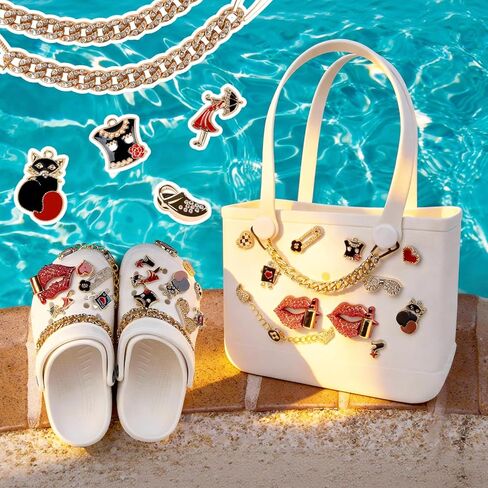 28 قطعة من حليات حقيبة بوج، حليات أحذية بلينغ متوافقة مع التمساح، إكسسوارات سلسلة مجوهرات عصرية للنساء، هدايا عيد الحب، وهدايا عيد الميلاد in Kuwait