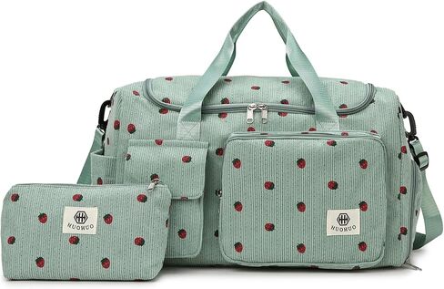 Eslcorri Women Travel Duffle Bag with Small Pouch- Cordoroy Sports Duffel Bag with Shoe &Wet Pocket Carry on Personal Item Luggage Boarding Bag Cute Overnight Weekender for Camping Fitness - Green in Kuwait