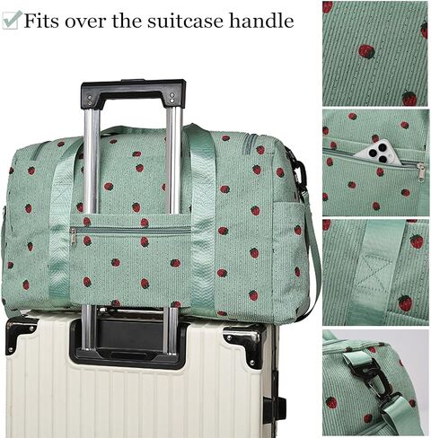 Eslcorri Women Travel Duffle Bag with Small Pouch- Cordoroy Sports Duffel Bag with Shoe &Wet Pocket Carry on Personal Item Luggage Boarding Bag Cute Overnight Weekender for Camping Fitness - Green in Kuwait