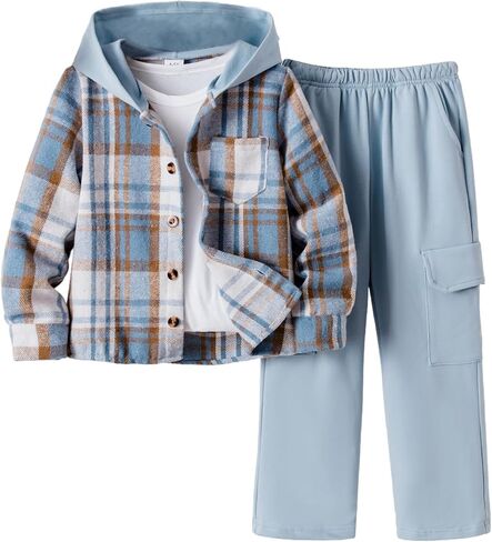 الأولاد 2 قطعة السراويل مجموعة منقوشة الفانيلا هوديس البلوز زر أسفل سترة والبضائع Sweatpants مجموعات Sweatsuit 4-14Y in Saudi Arabia