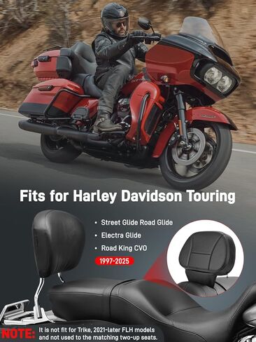 مسند ظهر للسائق، مسند ظهر للسائق قابل للتعديل، مسند ظهر للدراجة النارية مناسب لدراجة Harley Davidson Touring Road Glide Street Glide Road King Electra Glide 1997-2024 in Kuwait