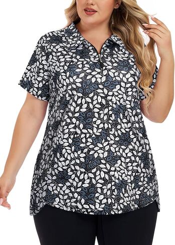 Tanst Sky Womens Plus Size Golf Polo Shirt Loose Fit Short Sleeve Zip Up Workout Athletic Tops in Saudi Arabia