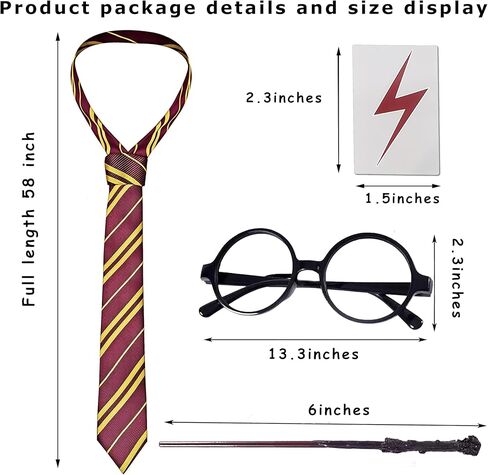 مجموعة إكسسوارات أزياء ساحر الهالوين، عصا الساحر وربطة عنق ونظارات سحرية مبتكرة in Kuwait