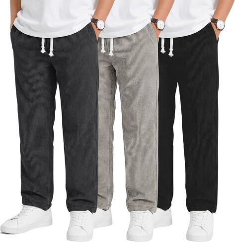 3 Pack Boy's Corduroy School Uniform Pants Baggy Straight Leg Pull on Pants Casual Drawstring Joggers with Pocket in Saudi Arabia