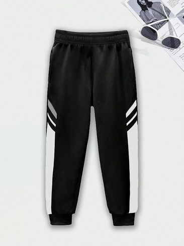 1 Piece Boys' Teenage Retro Casual Street Style Preppy Casual Athletic Color-Blocked Fleece-Lined Jogger Pants in Saudi Arabia