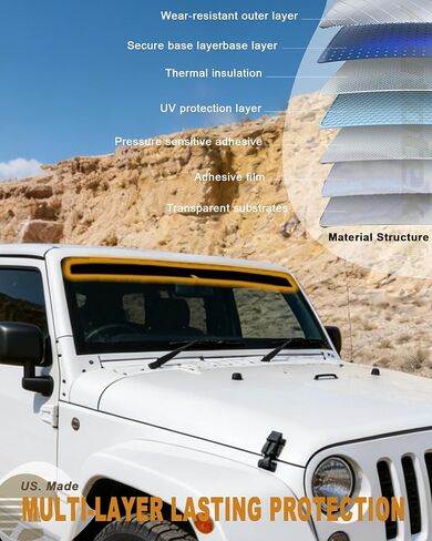 شريط شمسي للزجاج الأمامي من AUTOTEK لسيارة جيب رانجلر 2007-2017 ببابين و4 أبواب JK، شريط تظليل نافذة سهل التركيب بطبقتين، ملصقات تظليل نافذة مضادة للوهج والأشعة فوق البنفسجية لرانجلر غير محدود in Kuwait