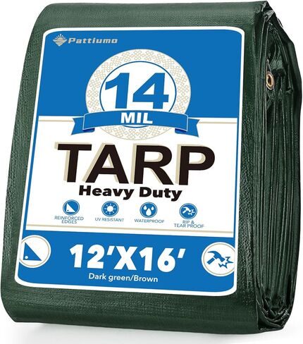 Tarps Waterproof 10' X 10' Heavy Duty Tarp Extra Thick 16 Mil Large Plastic Tarp with Grommets Multipurpose Protective Poly Tarp Outdoor for Roof, Camping, Patio, Pool, Boat, Car|Silver/Black in Saudi Arabia