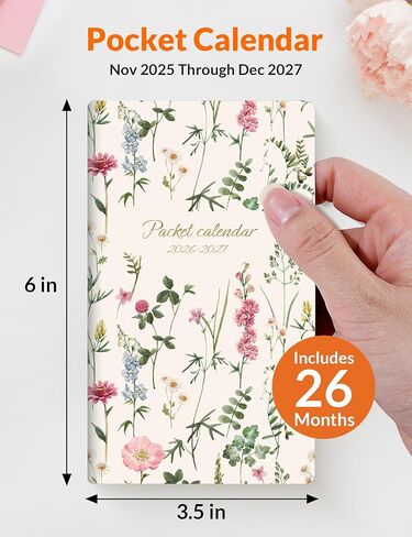 SUNEE Pocket Calendar May 2026 to June 2028 - Two Year Monthly Planner Small Calendar 3.5" x 6" Organizer for Daily & Yearly Schedule - Compact Agenda Notebook for School, Work, Women, Colorful Floral in Saudi Arabia