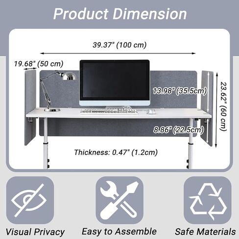 لوحة خصوصية مقسمة للمكتب من Vandebiao - قسم سطح مكتب مقاس 40 × 24 بوصة للمكتب والمنزل - رمادي in Kuwait