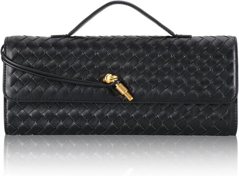 Pu Leather Woven Purse For Women,Evening Clutch Purses for Women,Woven Bag with Metal Turn Lock for Party,Wedding in Saudi Arabia