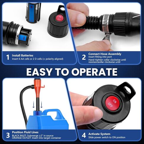 مضخة نقل الوقود المحمولة التي تعمل بالبطارية - 2.4 جرام في الدقيقة محمولة مع تدفق قابل للتعديل للغاز والديزل والكيروسين والماء in Kuwait