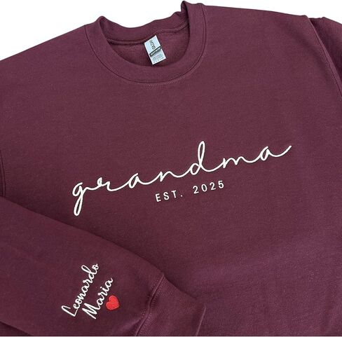Custom Embroidered Sweatshirt, Name On Sleeve With Heart, Mama Est Year Shirt, Grandma Shirt With Date, Gift For New Mom in Saudi Arabia
