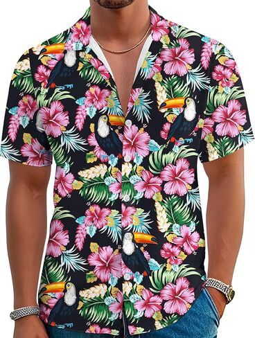 Hawaiian Shirts for Men Button Down Tropical Floral Shirt Hawaii Beach Short Sleeve Shirts in Saudi Arabia