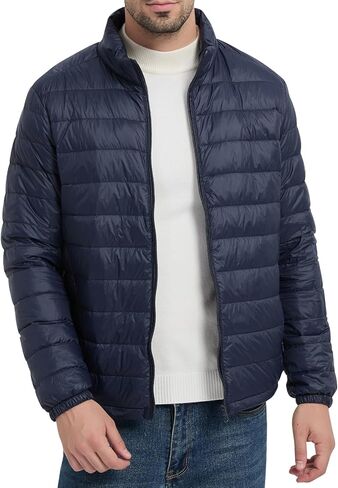 Men's Quilted Lightwight Puffer Jacket, Down Jacket Coats with Pockets, Portable Winter Coat with Storage Bag in Saudi Arabia