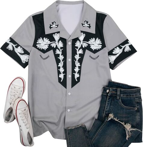 Men's Hawaiian Shirt Western Cowboy Button Down Beach Shirts Floral Tropical Vacation Tops Summer Casual V Neck Outfit in Saudi Arabia