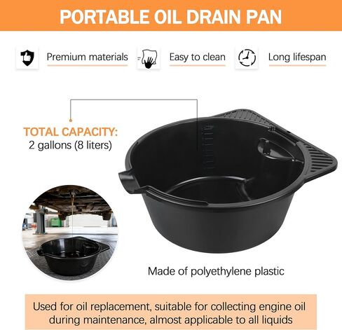 2 Gallon (8L) Portable Oil Drain Pan, Heavy-Duty Motor Oil Drip Catcher Pan for Automotive, Lawn Mower, ATV Oil Change （1 Pcs） in Kuwait