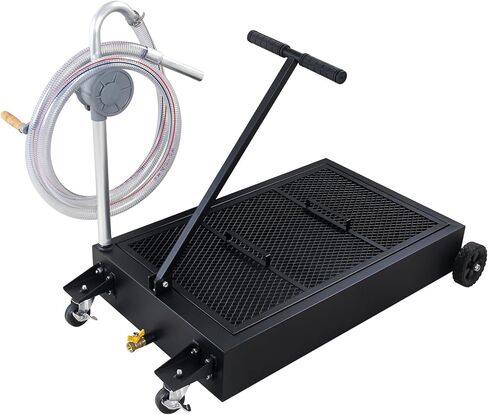 وعاء تصريف الزيت بسعة 25 جالون، خزان تصريف الزيت منخفض الحجم، مقلاة تغيير الزيت ذات سعة كبيرة مع يد قابلة للطي، مضخة، خرطوم، عجلات دوارة مناسبة للسيارات وسيارات الدفع الرباعي والشاحنات لتغيير الزيت باللون الأسود in Kuwait