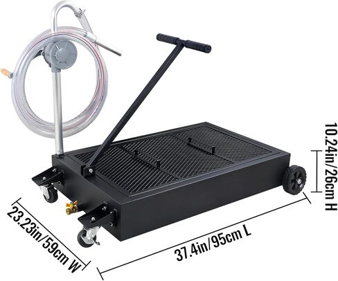 وعاء تصريف الزيت بسعة 25 جالون، خزان تصريف الزيت منخفض الحجم، مقلاة تغيير الزيت ذات سعة كبيرة مع يد قابلة للطي، مضخة، خرطوم، عجلات دوارة مناسبة للسيارات وسيارات الدفع الرباعي والشاحنات لتغيير الزيت باللون الأسود in Kuwait