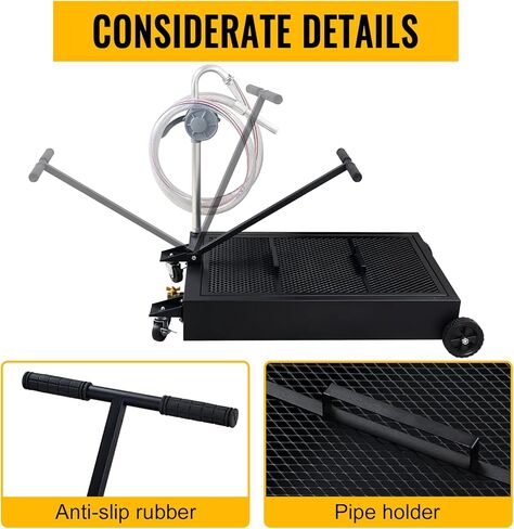 وعاء تصريف الزيت بسعة 25 جالون، خزان تصريف الزيت منخفض الحجم، مقلاة تغيير الزيت ذات سعة كبيرة مع يد قابلة للطي، مضخة، خرطوم، عجلات دوارة مناسبة للسيارات وسيارات الدفع الرباعي والشاحنات لتغيير الزيت باللون الأسود in Kuwait