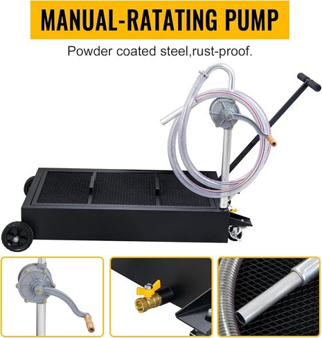 وعاء تصريف الزيت بسعة 25 جالون، خزان تصريف الزيت منخفض الحجم، مقلاة تغيير الزيت ذات سعة كبيرة مع يد قابلة للطي، مضخة، خرطوم، عجلات دوارة مناسبة للسيارات وسيارات الدفع الرباعي والشاحنات لتغيير الزيت باللون الأسود in Kuwait