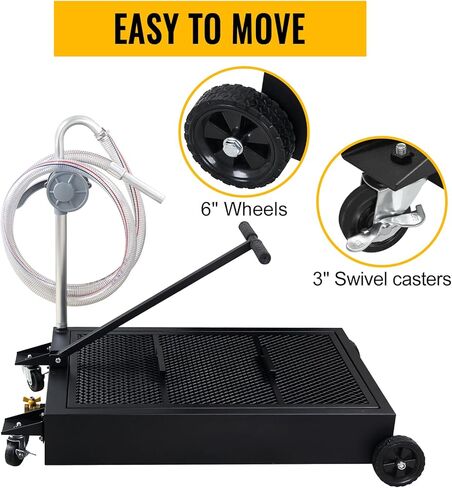 وعاء تصريف الزيت بسعة 25 جالون، خزان تصريف الزيت منخفض الحجم، مقلاة تغيير الزيت ذات سعة كبيرة مع يد قابلة للطي، مضخة، خرطوم، عجلات دوارة مناسبة للسيارات وسيارات الدفع الرباعي والشاحنات لتغيير الزيت باللون الأسود in Kuwait