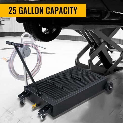 وعاء تصريف الزيت بسعة 25 جالون، خزان تصريف الزيت منخفض الحجم، مقلاة تغيير الزيت ذات سعة كبيرة مع يد قابلة للطي، مضخة، خرطوم، عجلات دوارة مناسبة للسيارات وسيارات الدفع الرباعي والشاحنات لتغيير الزيت باللون الأسود in Kuwait