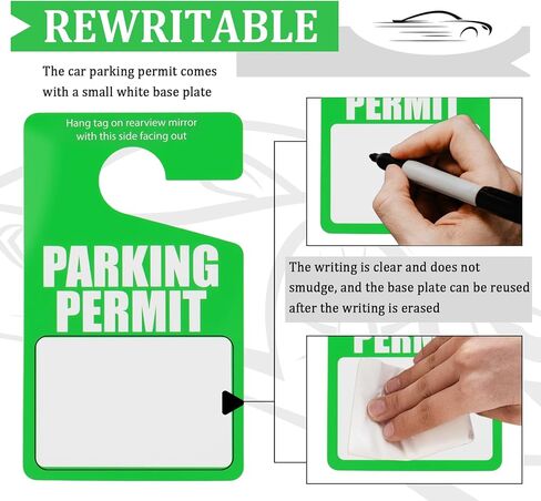 50PCS Parking Passes Hanging for Car,3"x5" Car Parking Permit Hang Tag with Hanger Loop & Write-on Panel,Reusable Temporary Parkings Placards for Cars Rear View Mirror in Saudi Arabia