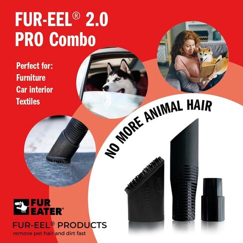 أداة إزالة شعر الحيوانات الأليفة FUR-EEL PRO 2.0 كومبو لتفصيل السيارة | مرفق فراغ عالمي لشعر الكلاب والقطط | يناسب خراطيم 1-1/4 بوصة و1-3/8 بوصة | رأس مطاطي ناعم قابل للاستبدال | قابل للغسل وقابل لإعادة الاستخدام in Kuwait