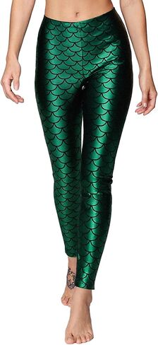 Wildarms Women's Mermaid Scale Leggings - Shiny Green Fish Print Stretch Costume for Halloween,Cosplay,Christmas Outfit in Saudi Arabia
