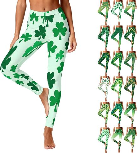 سروال يوجا نسائي من St Patricks Day مرح لاكي شامروك البرسيم مطبوع أيرلندي عالي الخصر قابل للتمدد in Kuwait